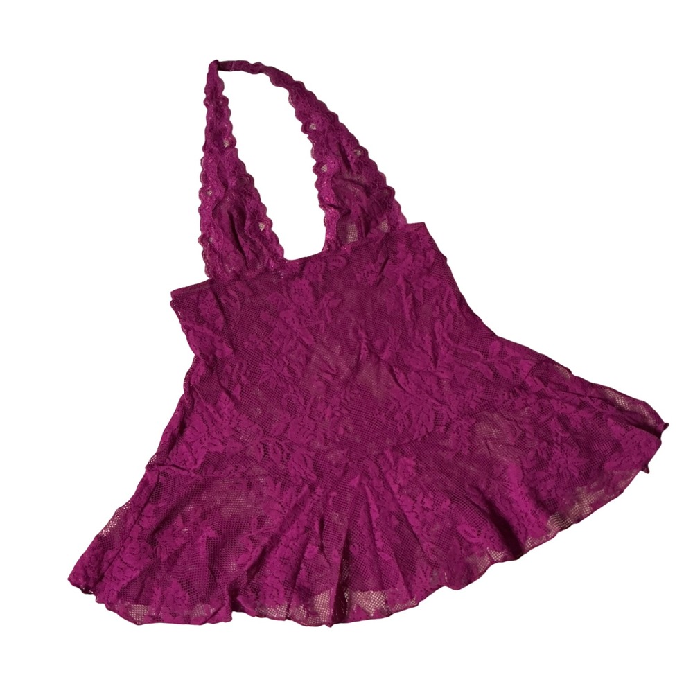 Victoria's Secret Lace Halter Babydoll Top Women S Purple Sheer Floral Mesh